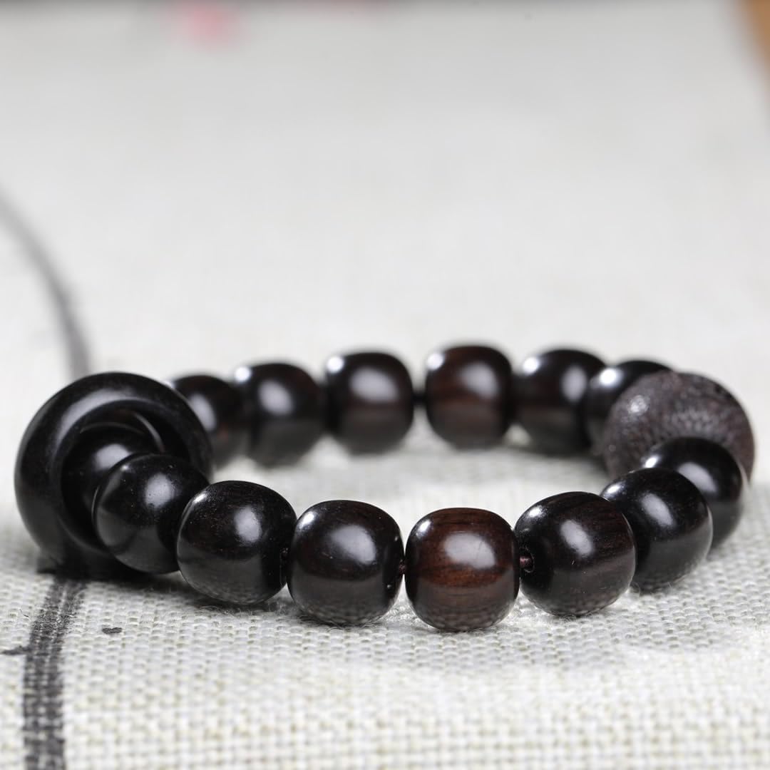 Unisex Natural Ebony Buddhist Prayer Bead Necklace Bracelet Tibetan Prayer Mala Beaded Black (11mmx12mm 16barrel beads)