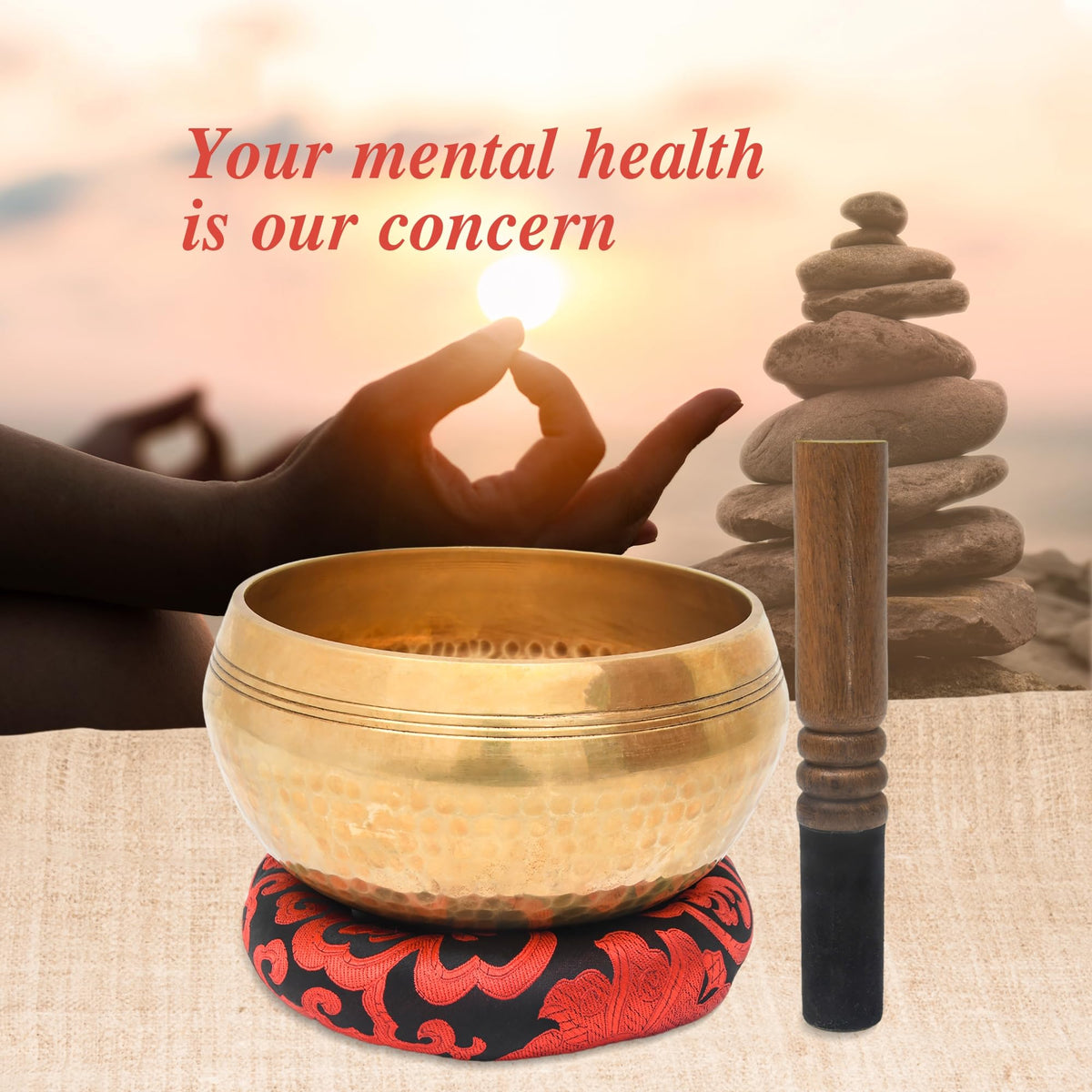 Tibetan Singing Bowl Set (Bronze 7.5")