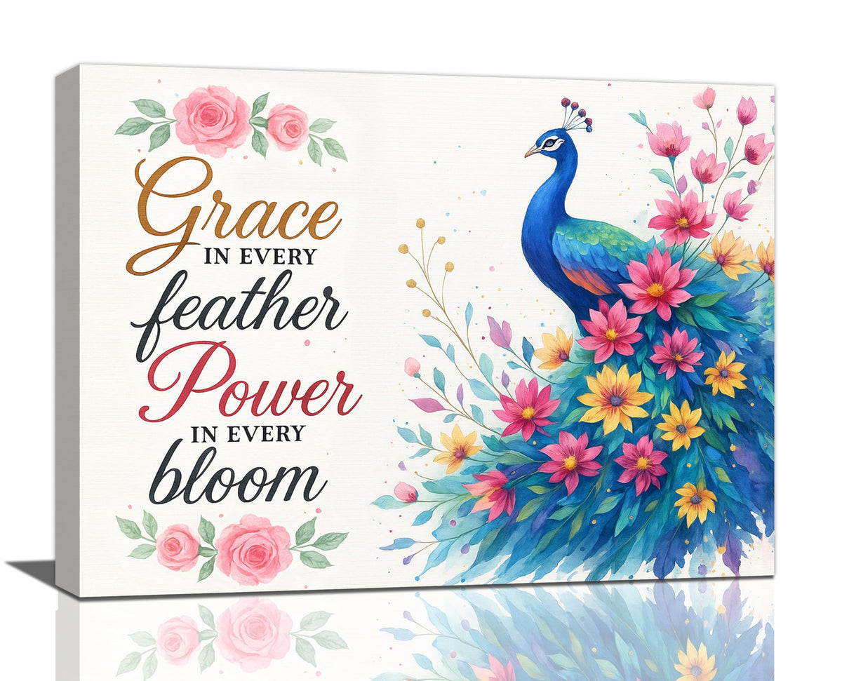 Peacock Wall Art Elegant Peacock Wall Decor Inspirational Canvas Print Painting Pictures Motivational Artwork Framed Decorations Gifts for Women girls Bedroom Bathroom Living Room Office 12"x16" (Peacock / 16"L x 12"W)