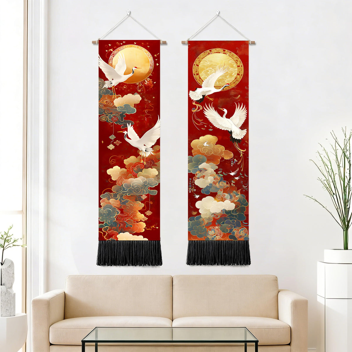 2 Pack Long Vertical Wall Tapestry (Orient Golden Festive / 13"Wx51"H)