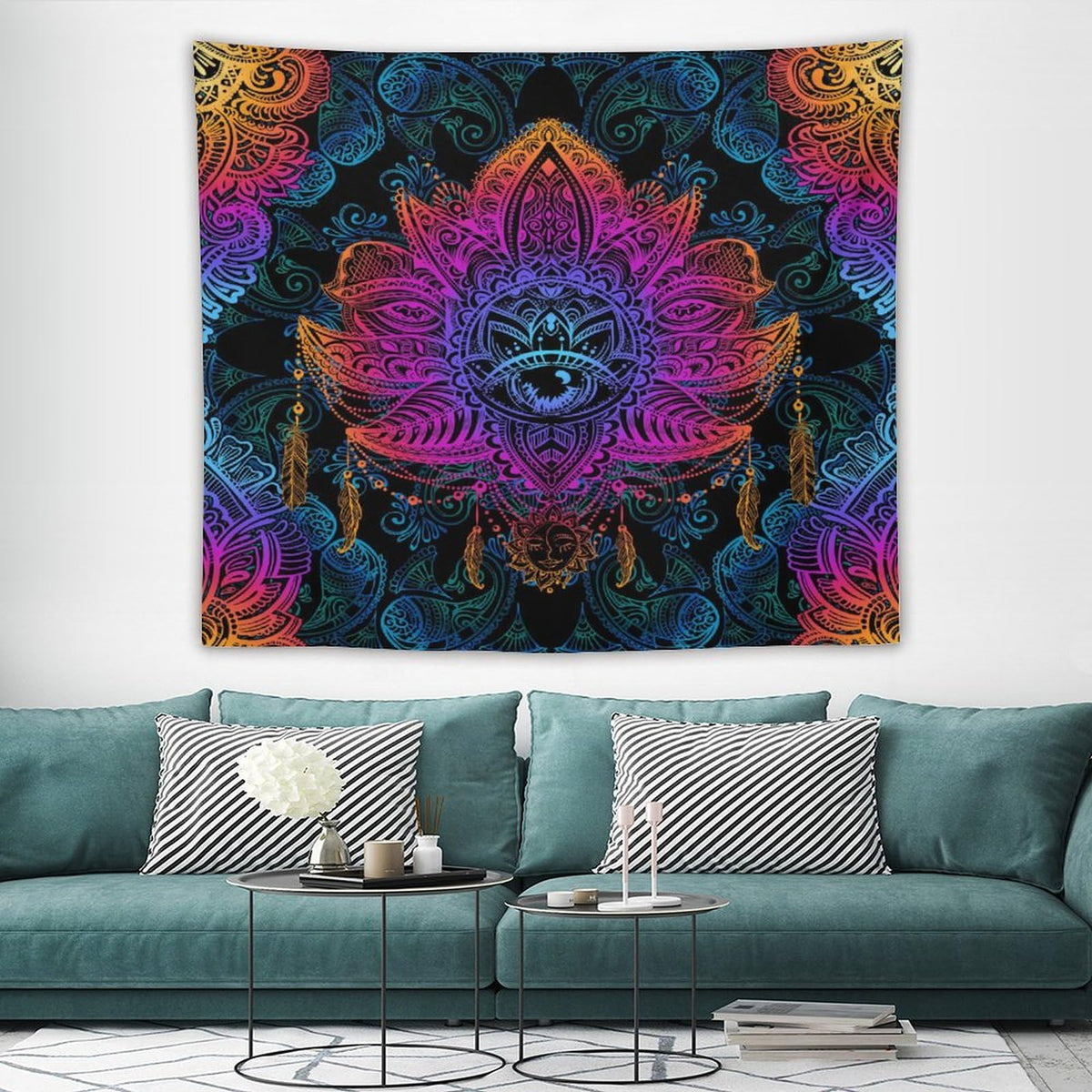 Mandala Boho Tapestry Wall Hanging Colorful Floral Bohemian Tapestries Home Decor for Living Room Bedroom Apartment Farmhouse Dorm 50"x60" (50"L x 60"W / Mandala-2)