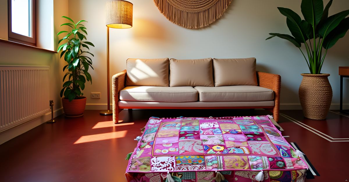 Indian Square Patchwork Traditional Pouf Cover Indian Living Room Poufs Decorative Embroidered Designer Ottoman Home Living Footstool Chair Cover Decor Pillow Cover 35 inches (35"D x 35"W x 5"H / Baby Pink)