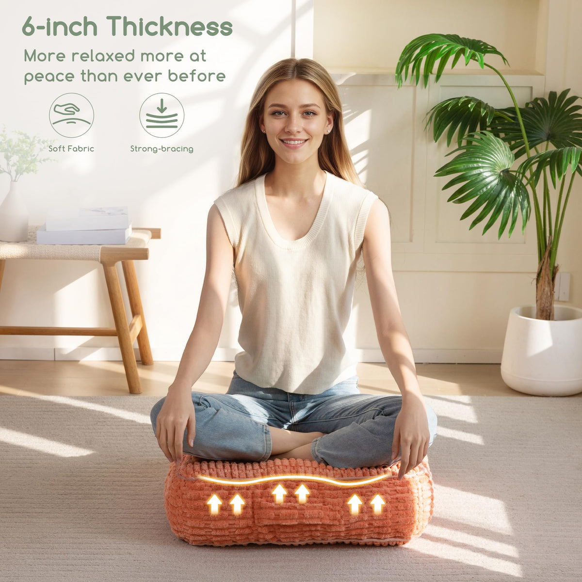 6" Floor Pillow Cushion for Adults (Square Coral / 6" Thick(Pack of 2))