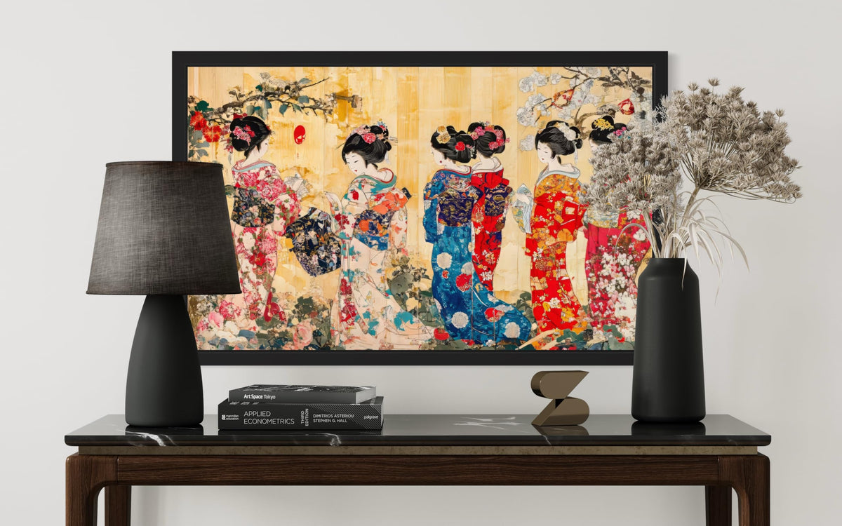 Kimono Patterns Black Framed Wall Art Print Poster (Kimono Patterns / 20"L x 16"W)