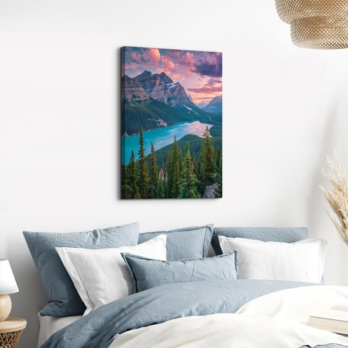 Mountain Landscape Wall Art Bathroom Wall Decor Blue Lake Scenery Canvas Prints Forest Photography Picture Trees Painting Poster Nature Modern Artwork for Living Room Office Home Decorations 16x24" (24"L x 16"W / Baff National Park)