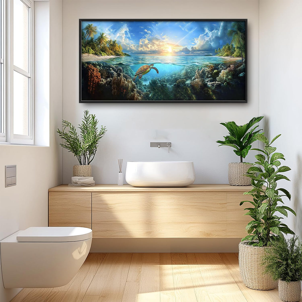Extra Large Ocean Turtle Framed Wall Art for Living Room (60"L x 30"W / Ocean Turtle)