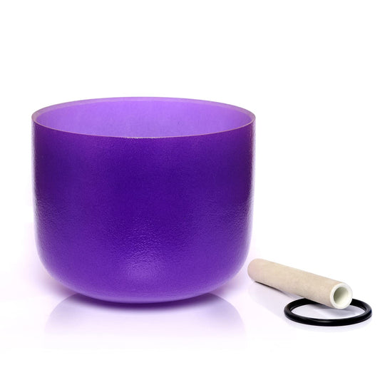 B Note Crown Chakra Purple Colored Quartz Frosted Crystal Singing Bowl 8 inch (8 inch / B Purple)