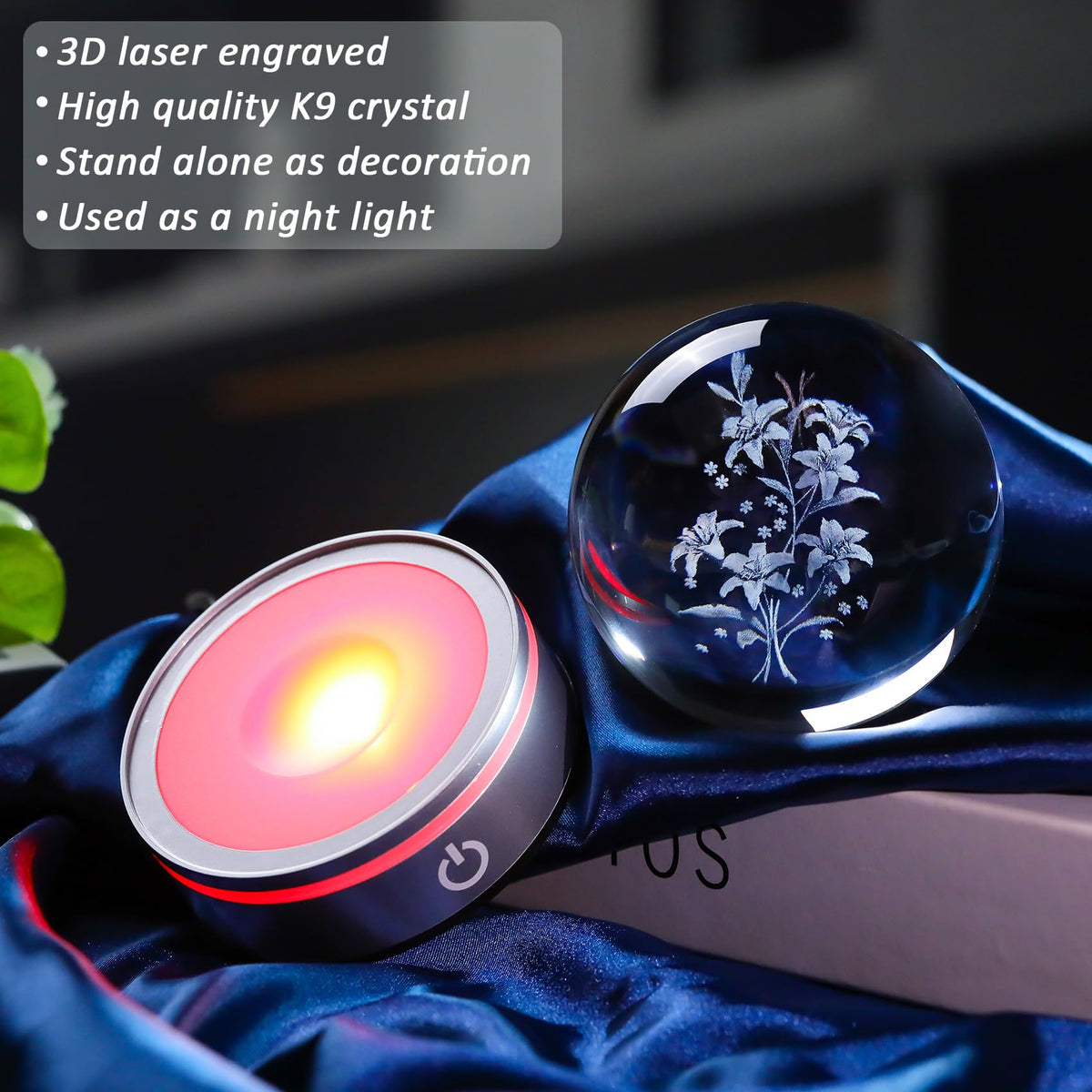 3D Lily Flower Decor Crystal Ball Night Light Gifts for Women (Lily)