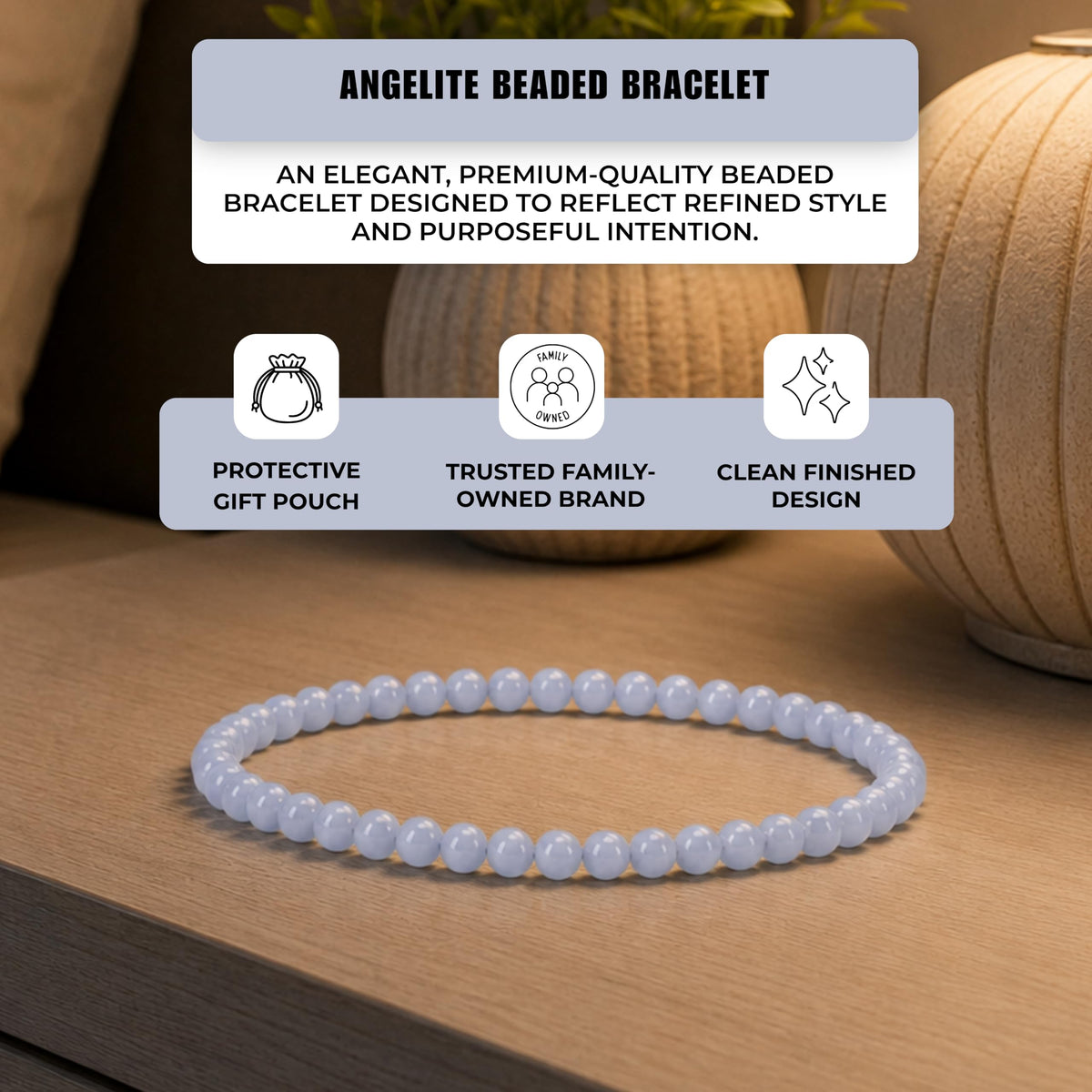 Angelite Bracelet 4mm Beaded Bracelet (Angelite / Medium)