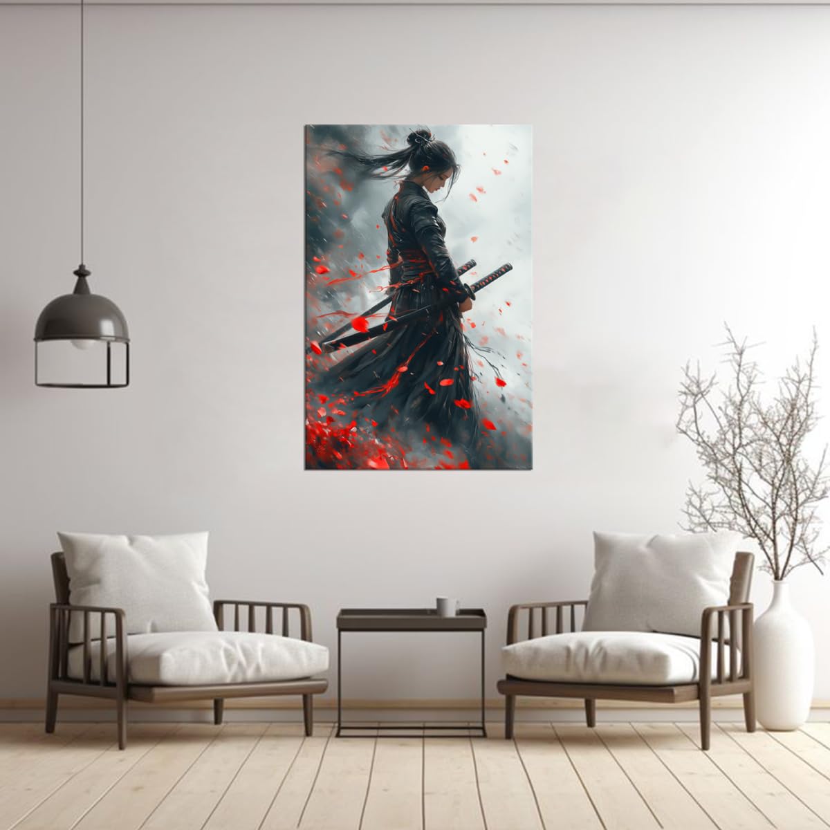 Windblown Female Samurai Ninja Canvas Wall Art (18"L x 24"W / Samurai3)