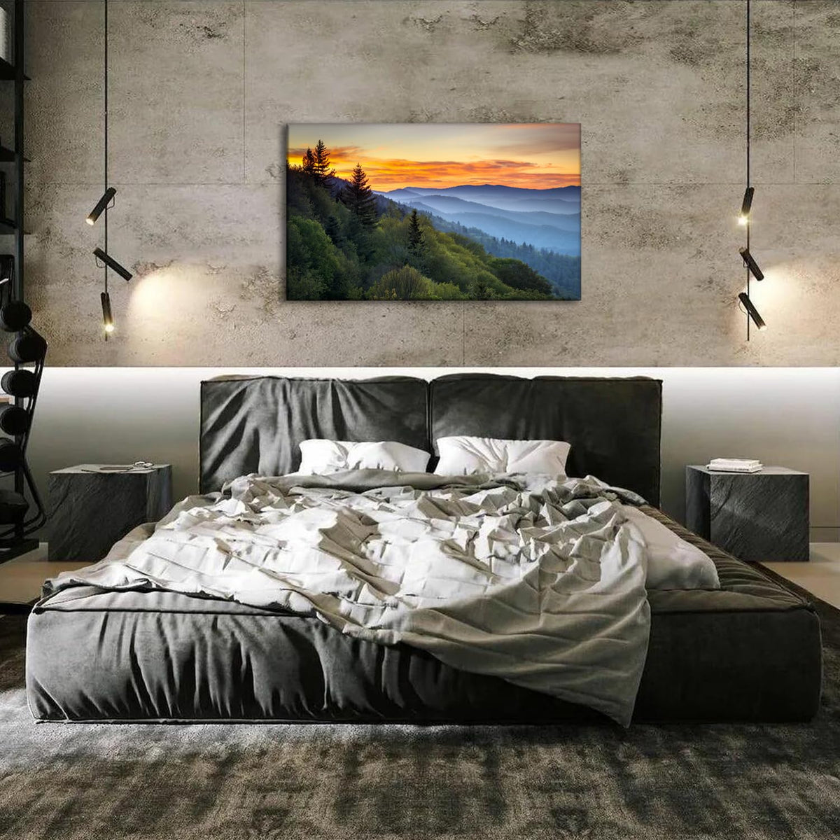 Great Smoky Mountains Canvas Wall Art Nature Forest Sunrise Wall Decor for Living Room National Park Photographic Prints Painting Misty North Carolina Landscape Pictures Artwork Home Decoration 24x36" (36"L x 24"W / Great Smoky Mountain)