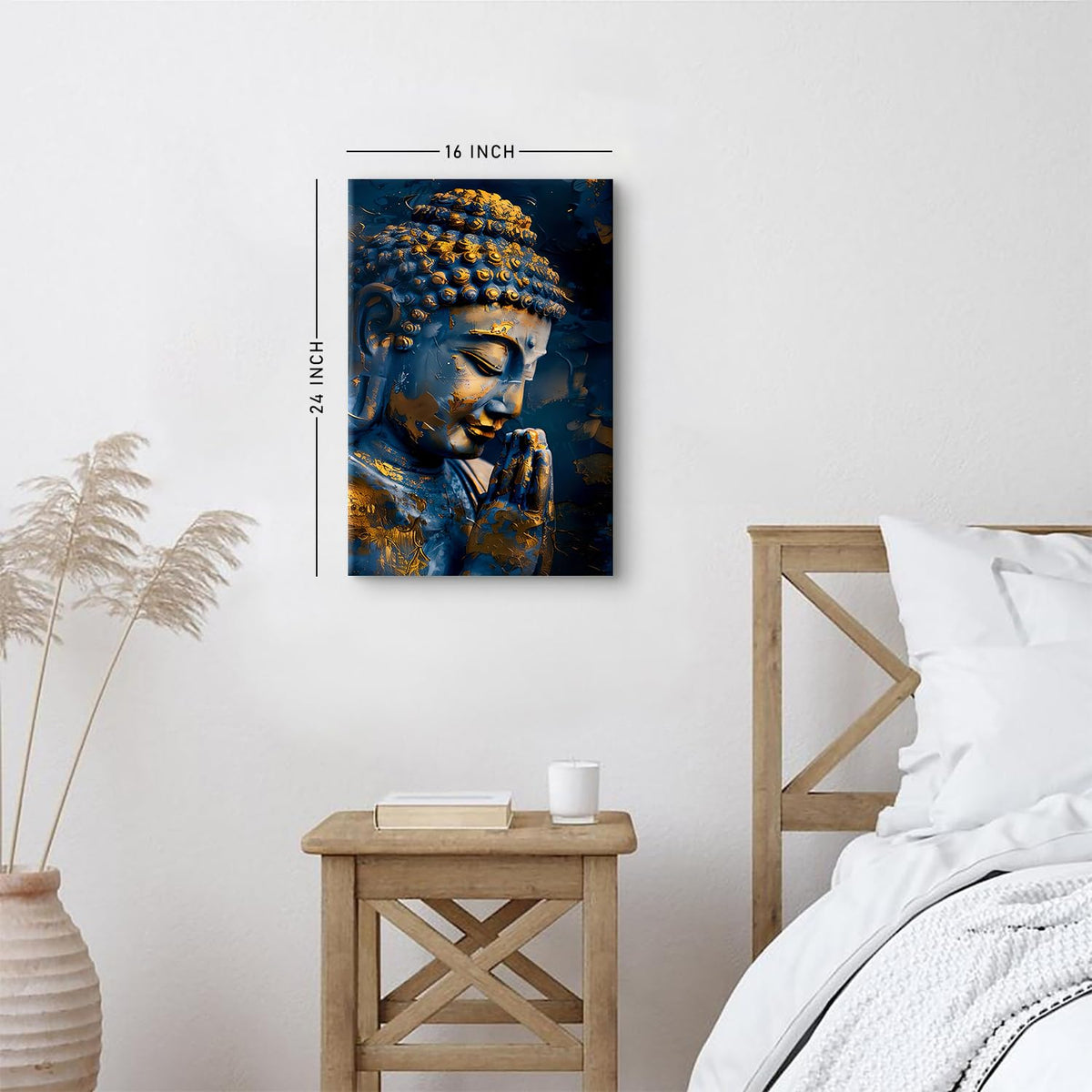 Buddha Wall Art Zen Wall Decor Buddhism Canvas Painting Prints Abstract Buddhist Statue Poster Framed Religious Meditation Artwork for Spa Yoga Living Room Bedroom Bathroom Home Decorations 16x24 (24"L x 16"W / Buddha)