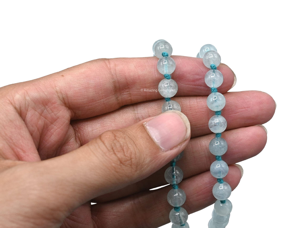 Aquamarine Buddhist Prayer Beads Japa Mala with 108 Meditation Beads (Hand Knotted / Aquamarine)