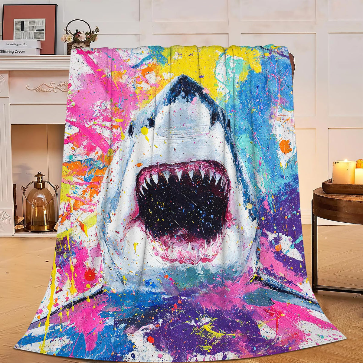 Graffiti Shark Throw Blanket Wildlife Gift Room Decor 30"x40" (Graffiti Shark / 30"X40")