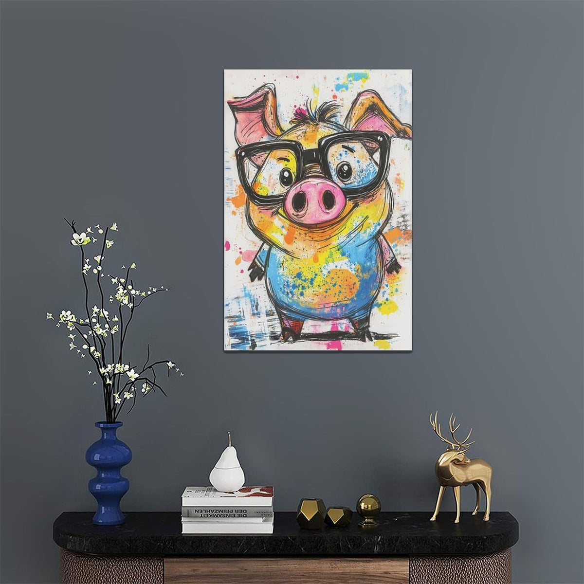 Pig Wall Decor Cute Pig Pictures Funny Pigs Canvas Wall Art Painting Home Modern Artwork Decorations Framed for Living Room Bedroom Bathroom Office 16 x 24 inch (24L" x 16W" / funny Pig)