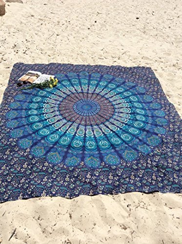 Tapestry Wall Hanging Hippie Mandala Bohemian Hippy Psychedelic Design Indian Peacock Meditation Gypsy Tapestries Bedspread 54 x 60 Inches (60"L x 54"W / Neavy Blue)
