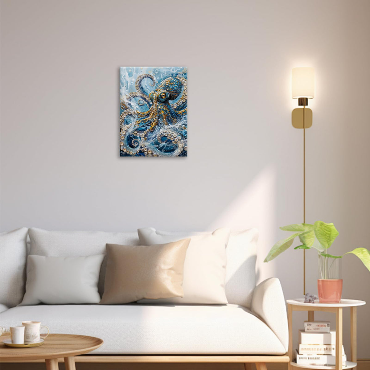 Octopus Wall Art Nautical Ocean Wall Decor Abstract Pictures Painting Canvas Prints Framed Home Artwork for Bathroom Bedroom Office 16"x20" (Blue Octopus / 20"L x 16"W)