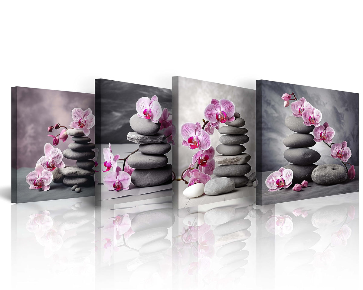 Pink Orchids and Zen Stones D cor Orchid Canvas Wall Art (16X16inchX4 / Pink Orchid & Zen Stone)