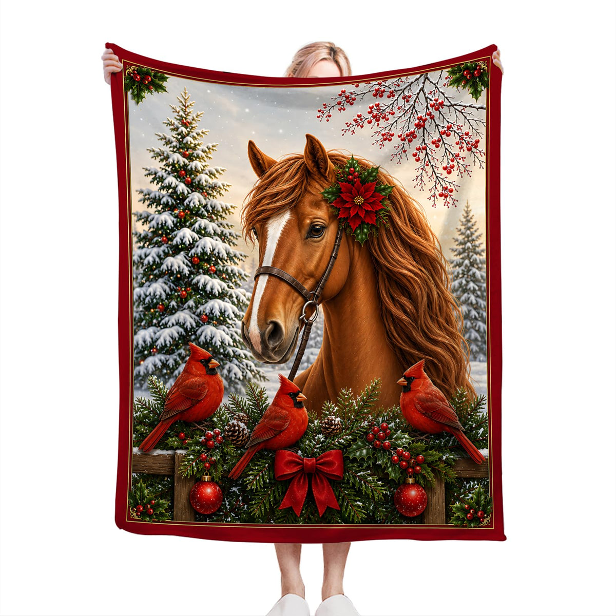Christmas Horse Blanket (40"x50" / Horses and Cardinals)