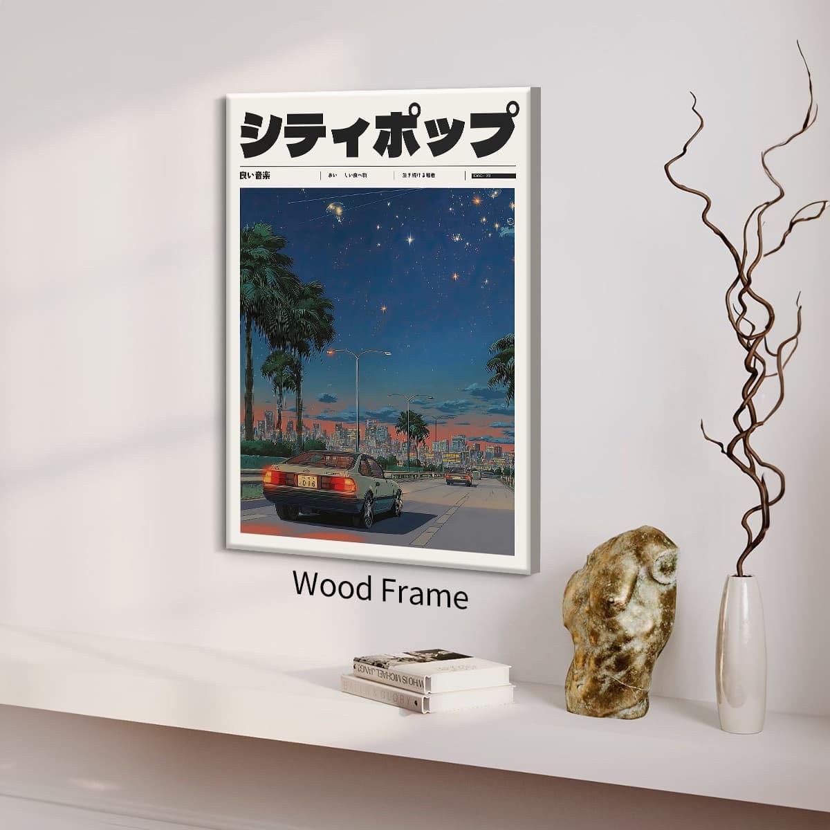 Vintage Japanese Framed Wall Art 90s Vaporwave Aesthetic Prints Asian Music Posters Modern Ukiyo (Wrapped Canvas / Japanese Art 012 / 14"L x 11"W)