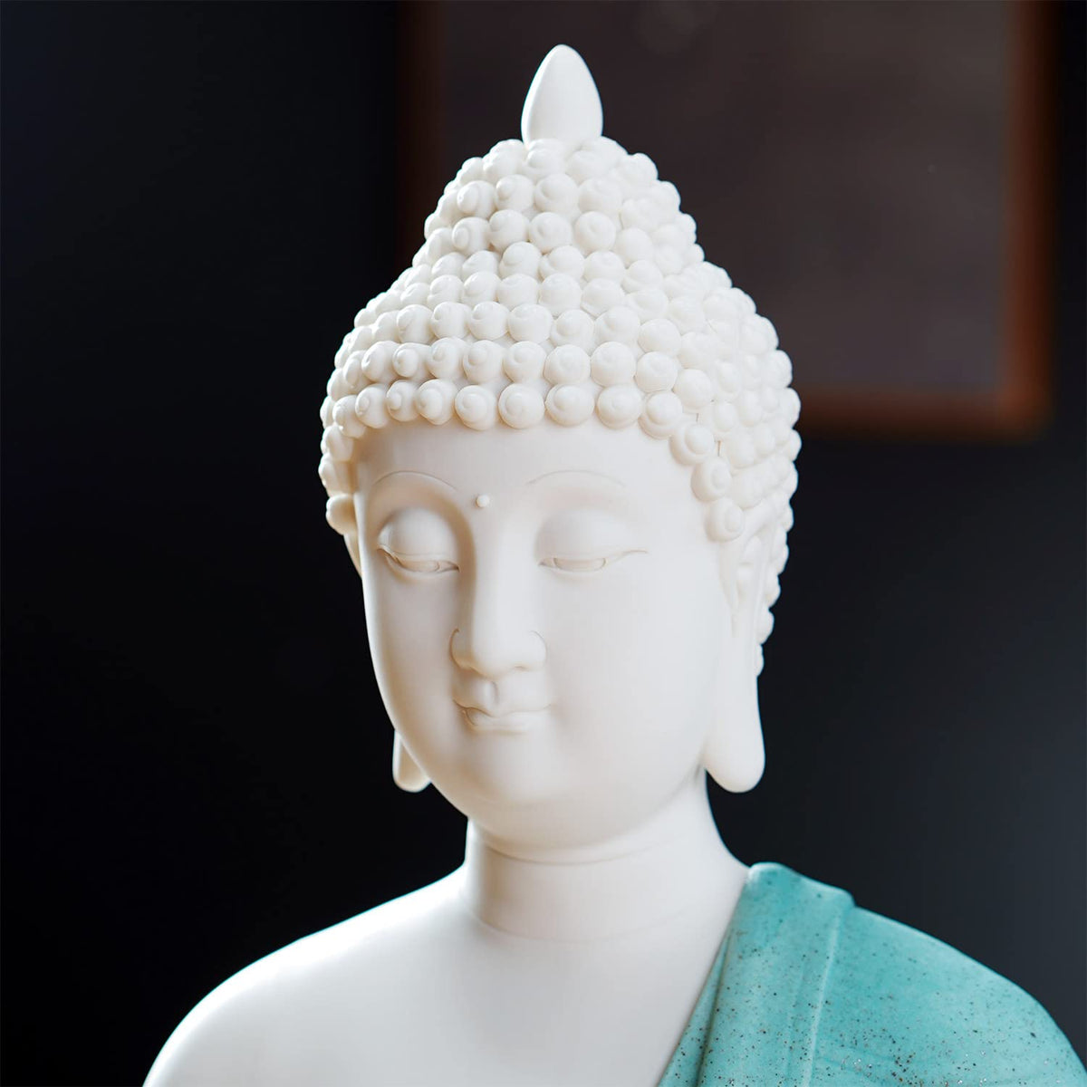 12 in Green Buddha Statue and 15.74 in LED Circle Table Lamp (Green)