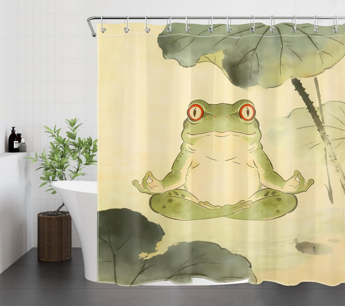 Funny Frog Shower Curtain for Bathroom (Green and Beige / 72"W x 78"L (Pack of 1))