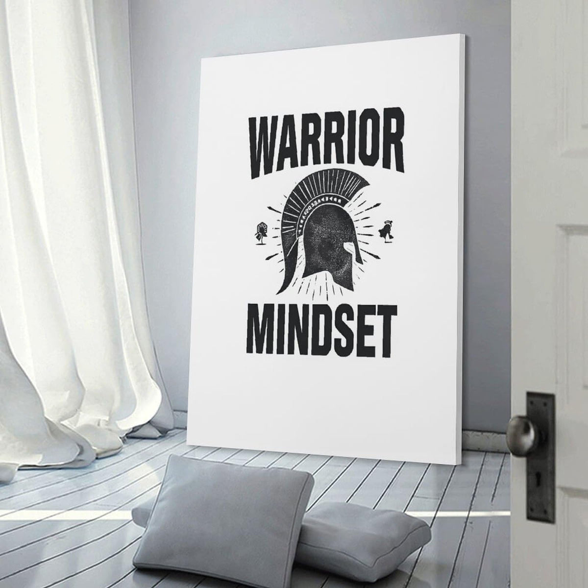 Warrior Mindset Spartan Helmet Canvas Printing Wall Art Prints Wall Decor Posters Minimalist Nordic Fitness Gym Bedroom Living Room Office Motivational Philosophy Decor 12x18inch (style-3 / 12x18inch(30x45cm) Frame)