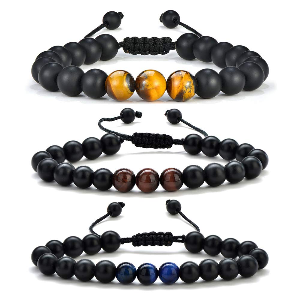 Mens Bracelet (3 Pcs Matte Agate&Tiger Eye)