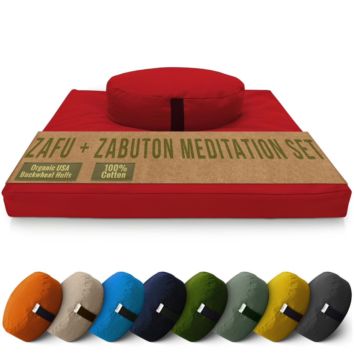 Oval XL Zafu & Zabuton Yoga Meditation Cushion Set (Oval Combo / Red - 10oz Cotton Canvas)