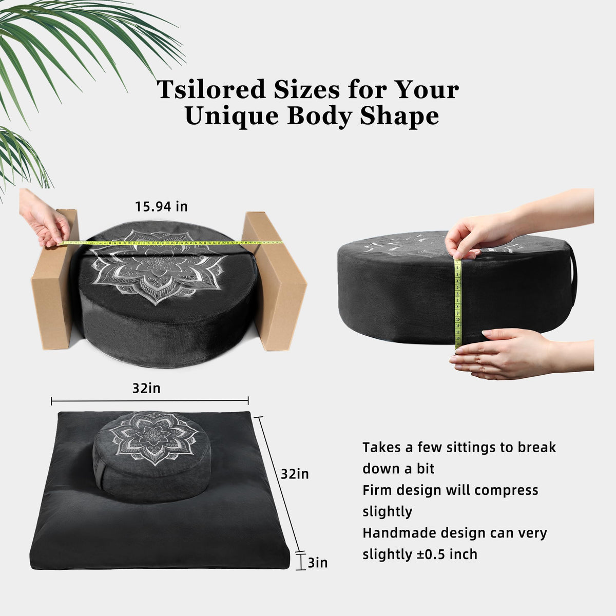 Meditation Cushion Set Zafu & Zabuton (Classic Black)