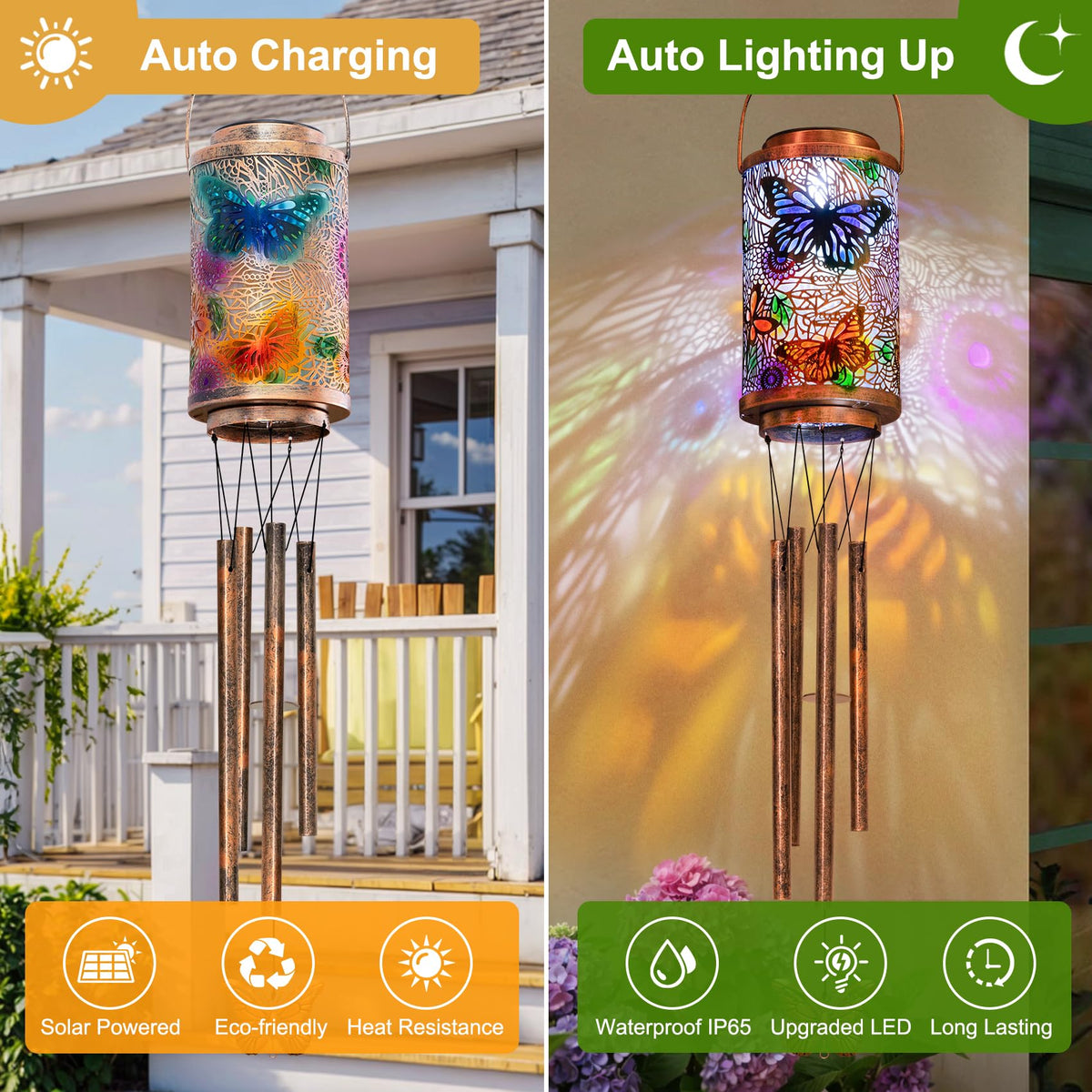 Butterfly Solar Wind Chimes for Outside