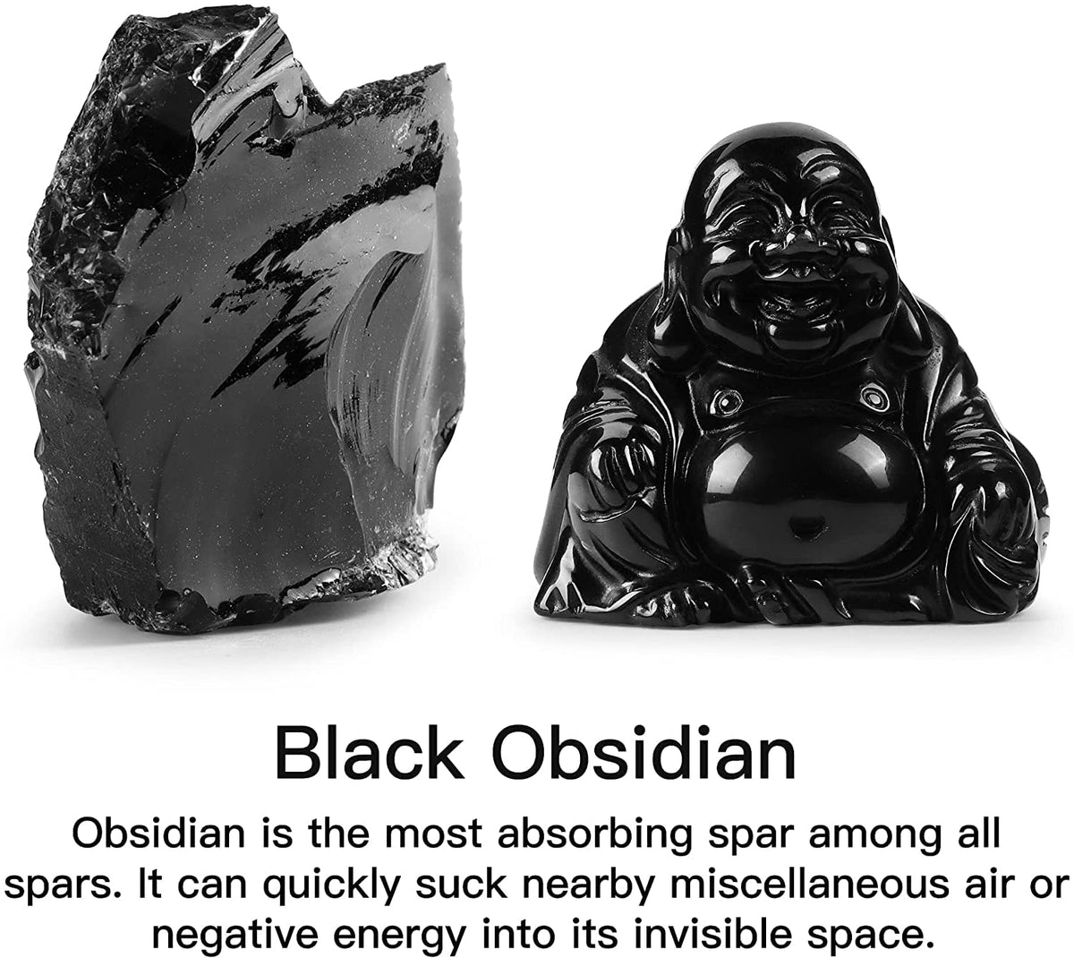 2 Inch Crystal Happy Buddha Statue Hand Carved Laughing Feng Shui Figurines for Good Luck Wealth Happiness Home Decor Gifts (2 inch / Black Obsidian)