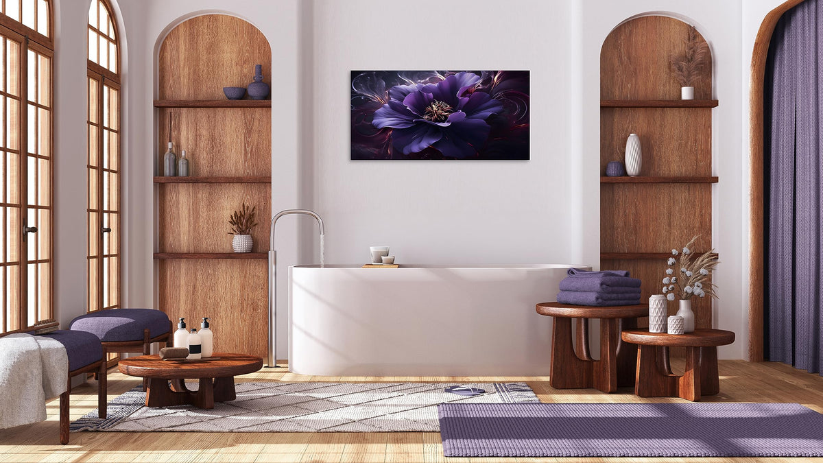 1 Panel Purple Picture Wall Art Purple Canvas Wall Art Flower Pictures Abstract Flower Print on Canvas Flowers Art for Bedroom Home Decor Living Room Stretched and Framed 12x24 inch (24"L x 12"W / Purple Flower 6)