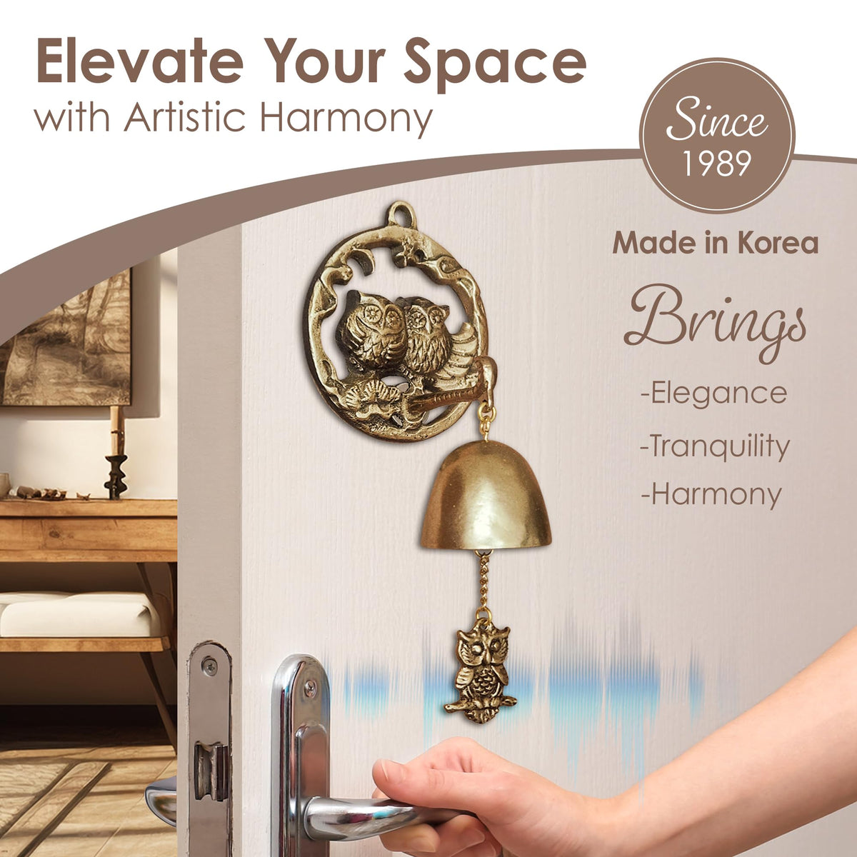 Solid Brass Shopkeepers Bell for Door Opening (Gold Owl)