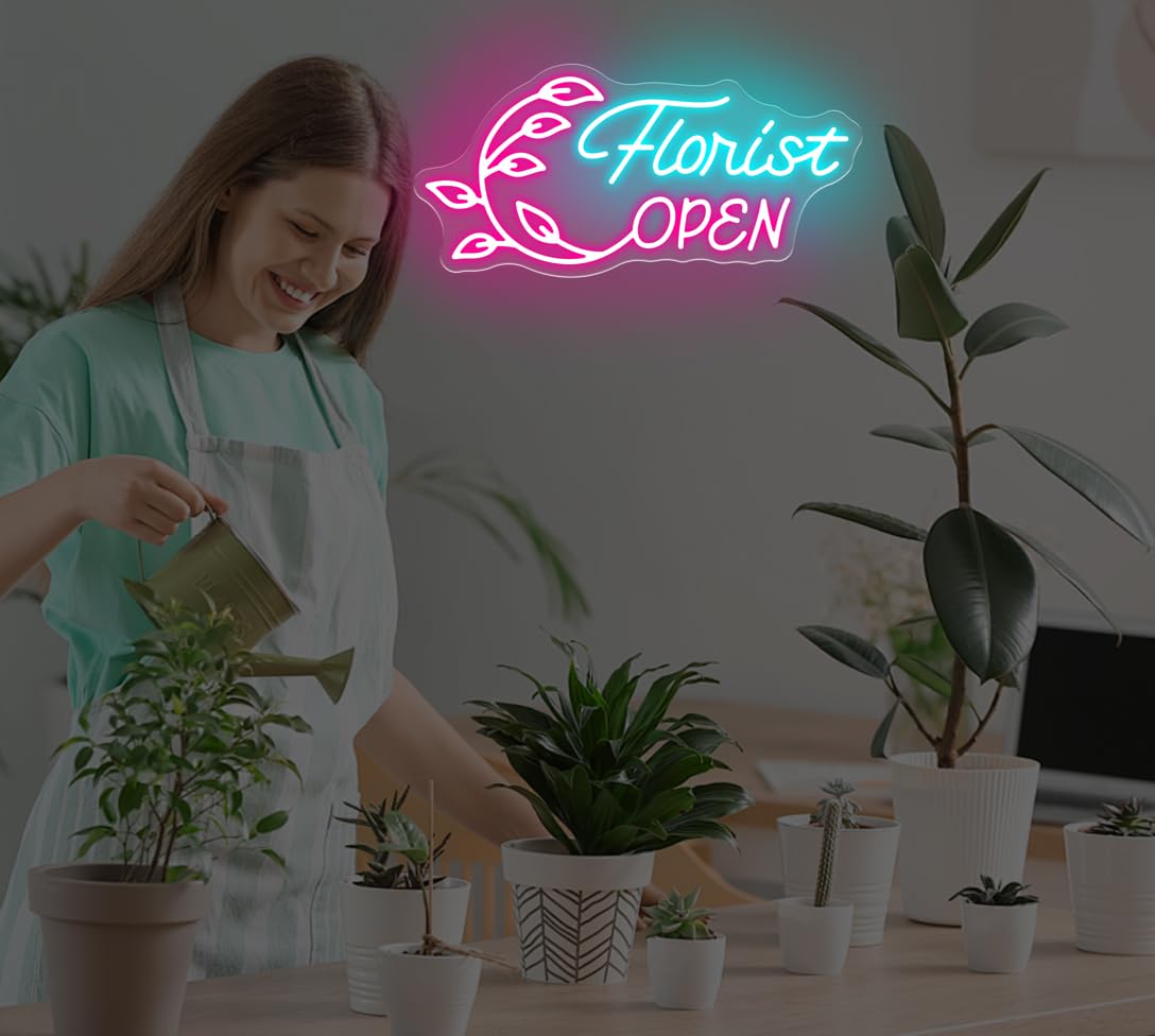 Florist Open Neon Sign for Flower Shop Storefront Window Business Decor (Florist Open)