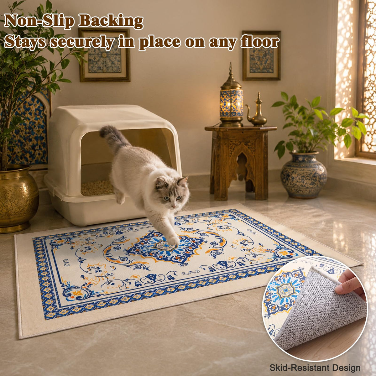 Cat Litter Mat (Blue and Gold / L(33x22in))
