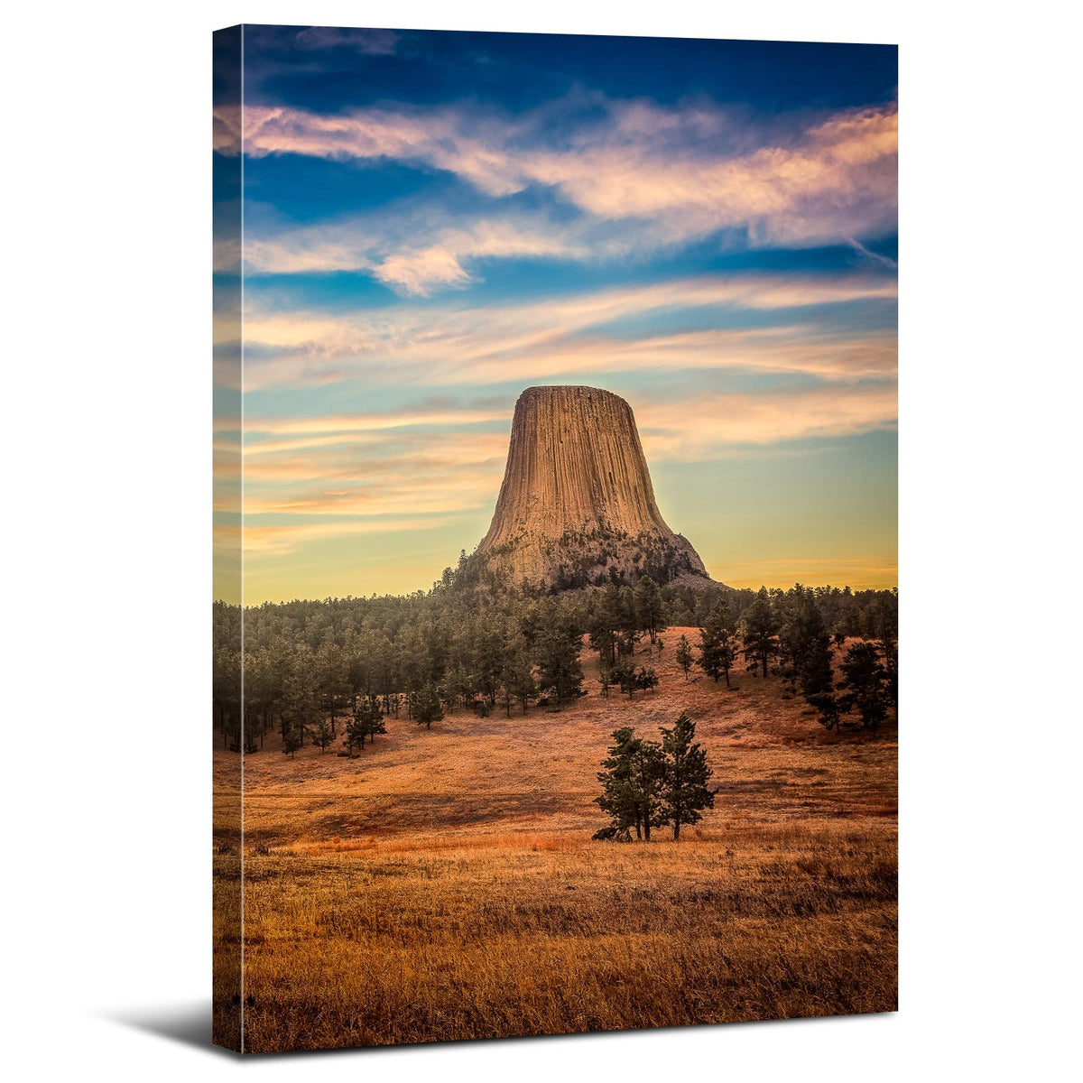 Sunset Mountain Canvas Wall Art Nature Devils Tower Landscape Wall Decor Wyoming National Park Posters National Monument Scenic Photo Prints Artwork for Living Room Bedroom Home Decoration 12x16" (16"L x 12"W / Devils Tower)