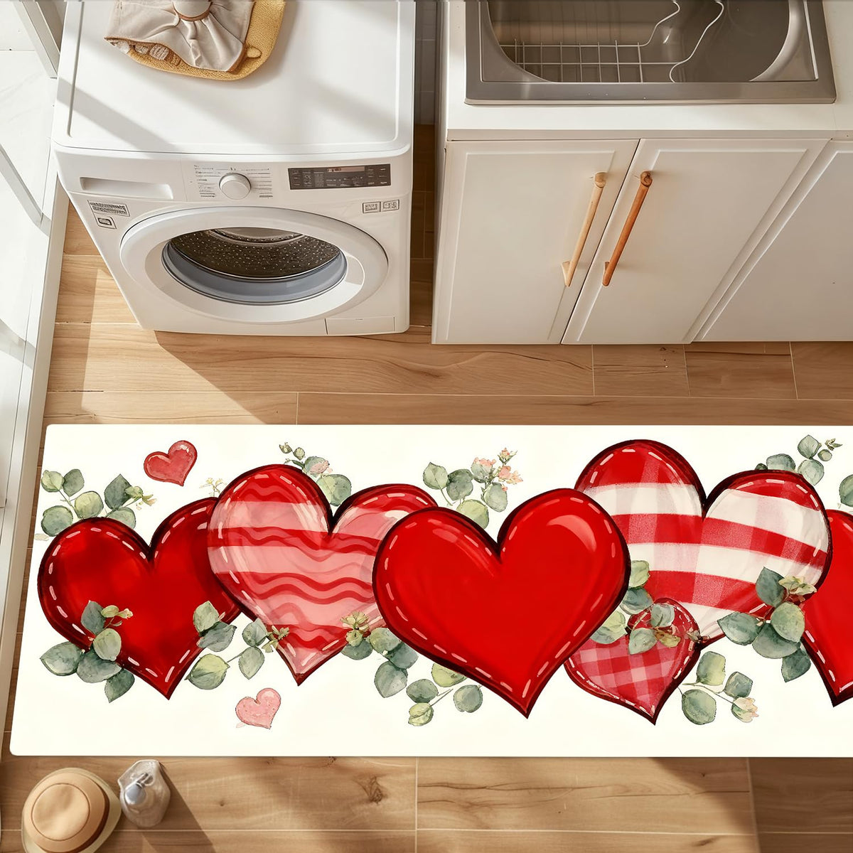 Red Heart Laundry Room Rug 20x47 Inch (#60)