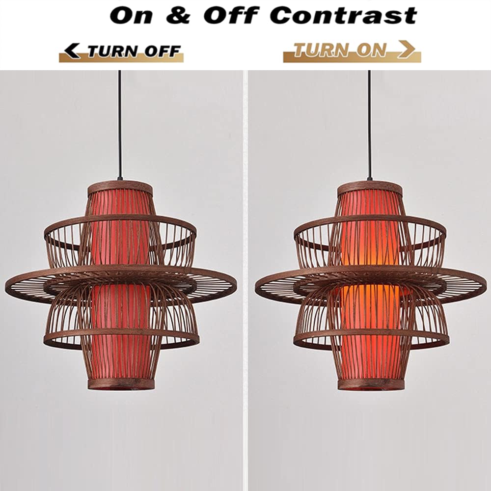 Japanese Retro Bamboo Pendant Light Vintage Zen Original Lighting Fixture Unique Large Lantern Ceiling Light Chandelier for High Ceiling Restaurant Cafe Corridor Teahouse Indoor Decor (45*40cm)