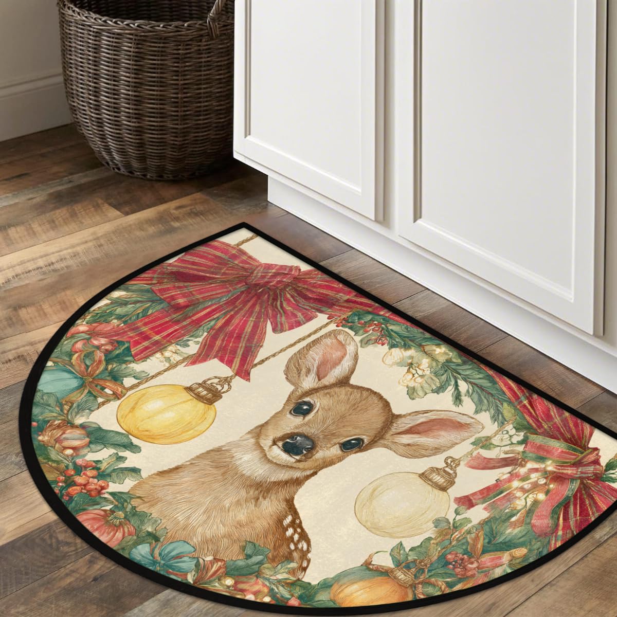 Christmas Retro Deer Half Round Door Mat (B-7)