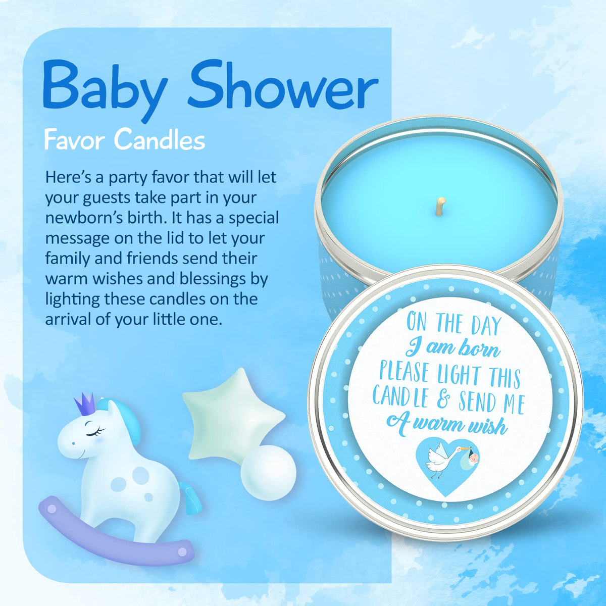 Baby Shower Candle Favors Gift Set (Blue-1-9pk)