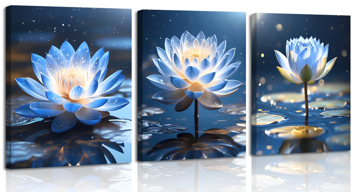 Blue Lotus Flower Wall Art Prints (Framed-Blue Lotus Flower Wall Art)