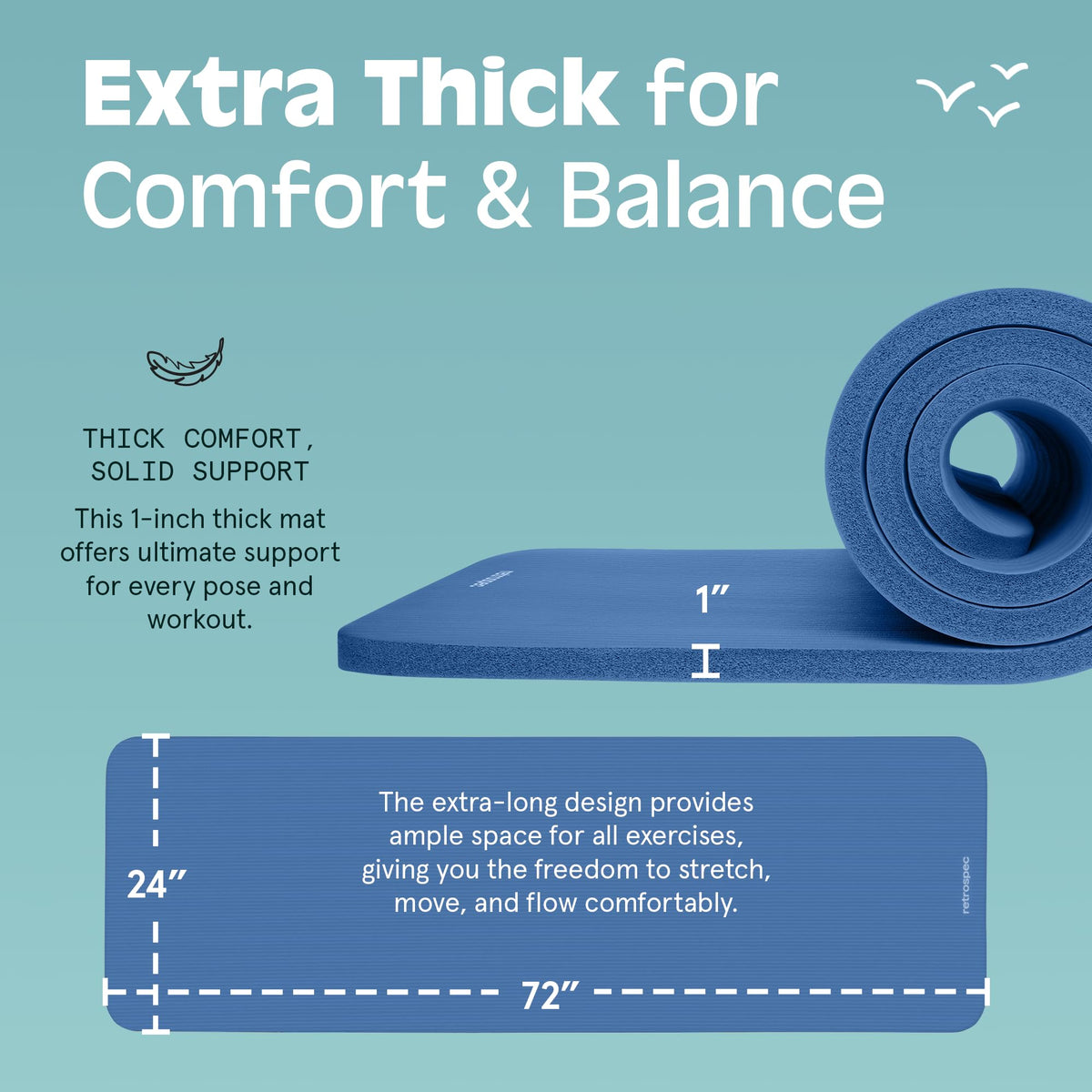 Solana 1" Extra Thick Yoga Mat Non Slip Exercise Mat w (Denim Blue / 1 inch)