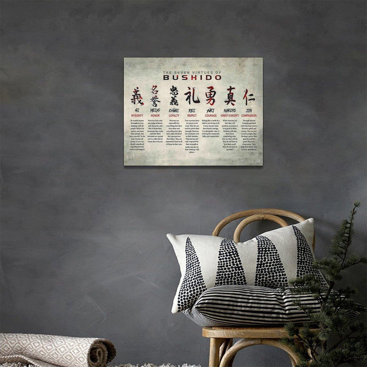 Japanese Bushido Canvas Wall Art Japan Samurai Culture Theme Pictures Wall Decor Inspirational Warrior Quotes Poster Prints Painting Framed Artwork for Bedroom Living Room Bathroom Office 16"x12" (16"L x 12"W / Bushido)