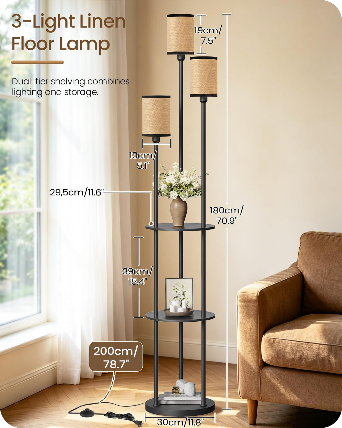 Floor Lamp with Shelves (Black + Yellow)
