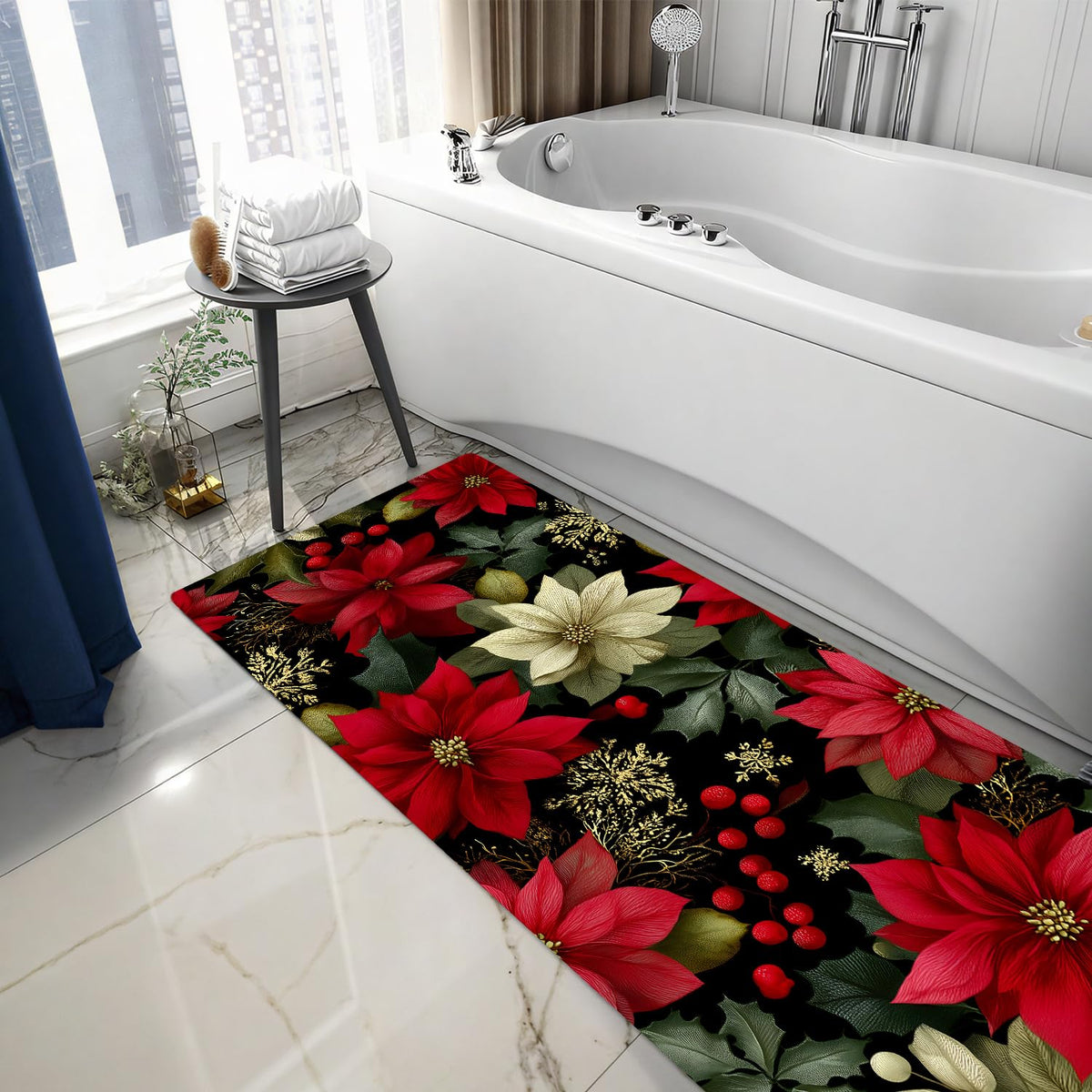 Poinsettia Laundry Room Rug 20x47 Inch (#14)