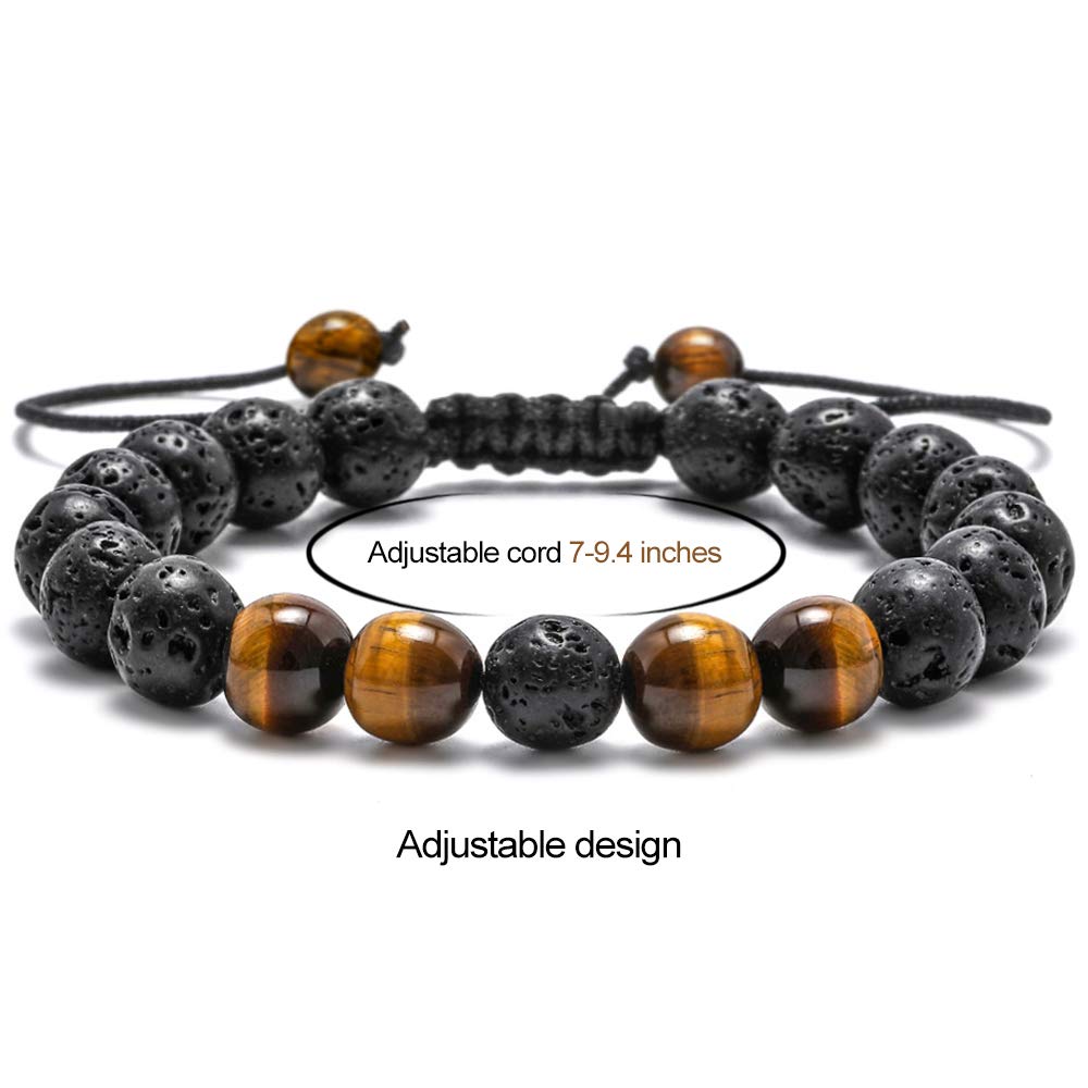 Bracelets for Men Gifts ("Lava Rock&Yellow Blue Tiger Eye Bracelets)