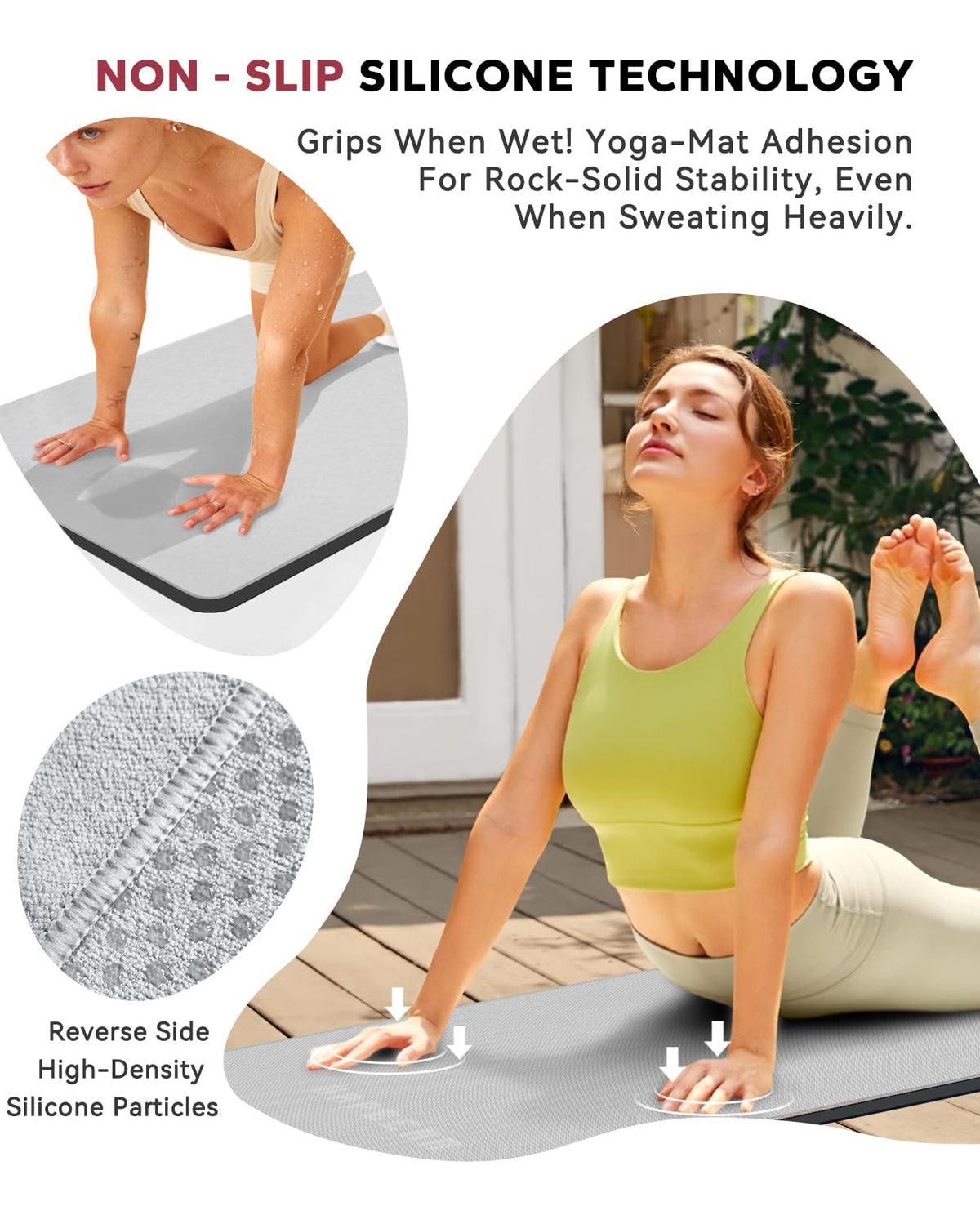 Non Slip Yoga Mat Towel with Grip Dots (Grey)