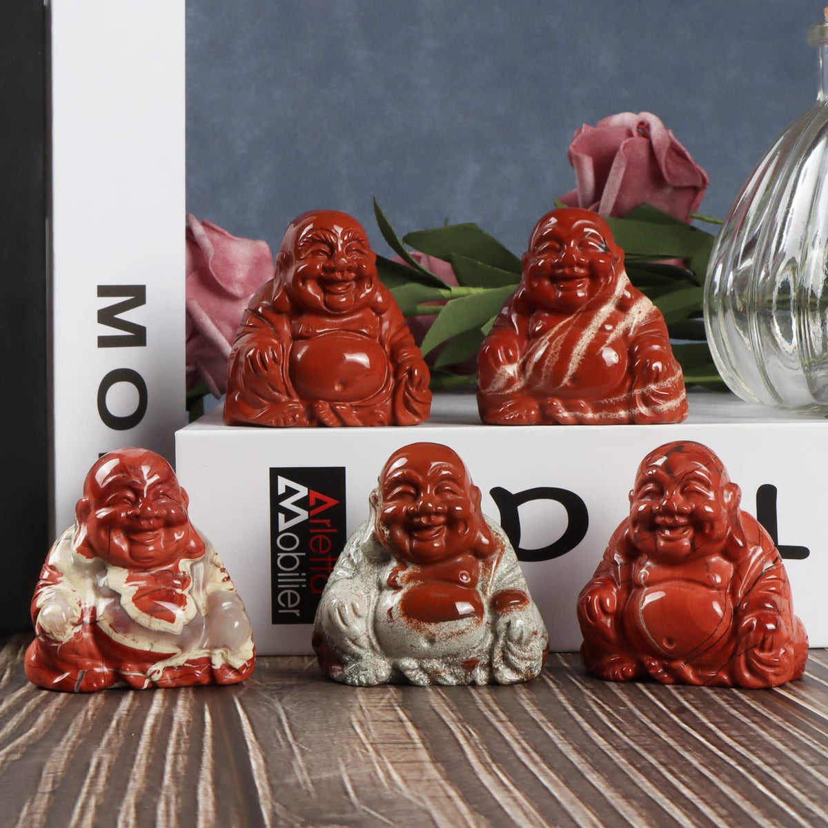 Red Jasper Crystal Smiling Happy Buddha Statue (Red Jasper)