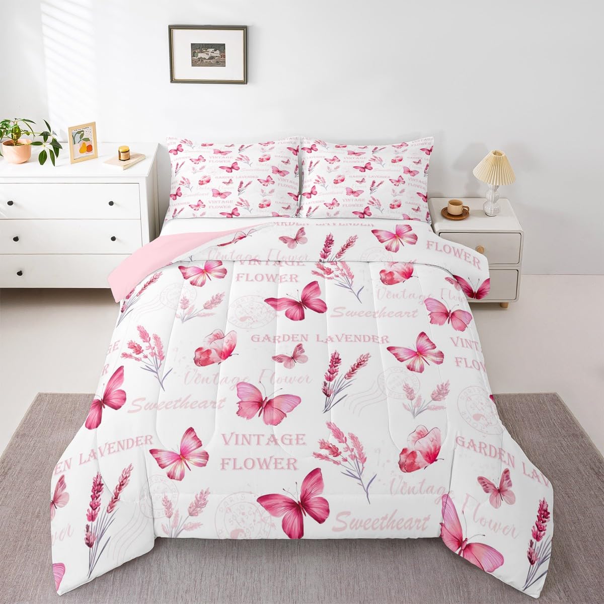 Girls Butterfly Bedding Set Full Size 3 Pcs for Boys Girls (Multi 818 / Full)